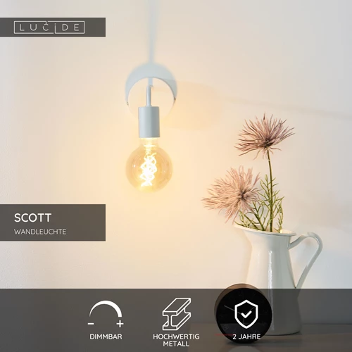 Lucide SCOTT - Wandleuchte - 1xE27 - Weiß - USP